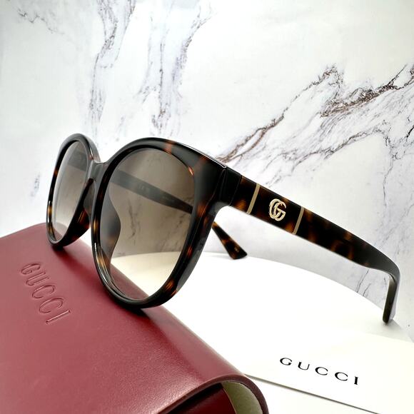 New GUCCI Sunglasses 56mm Brown Tortoise Round Gold Metal Interlocking GG Logo main image 7